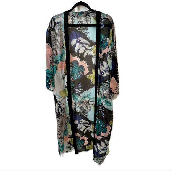 Women’s Kimono One Size Plant Print Graphic Design Above the Ankle Length - Picture 1 of 7